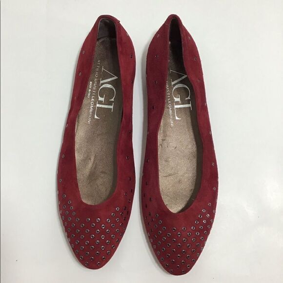 Attilio Giusti Loembruni Red Leather Flats Ballet Grommets Size 39 1/2 - Picture 2 of 8